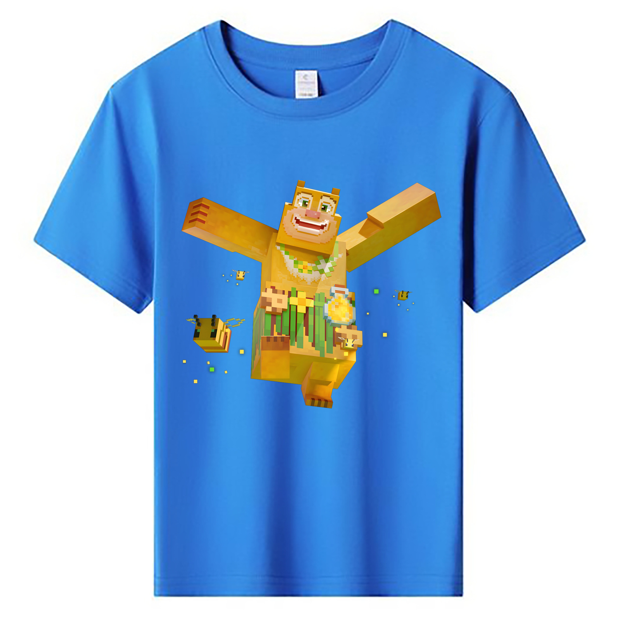 （画像用） マインクラフト ブロックの世界 Minecraft MC Block world 綿100％キッズTシャツ（フロントプリント）